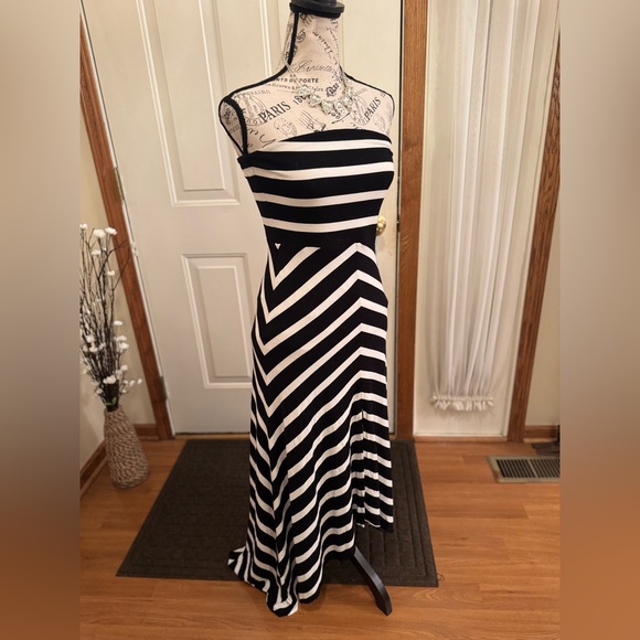 WHBM Black and White Striped Strapless hi-low dress - Picture 3 of 16